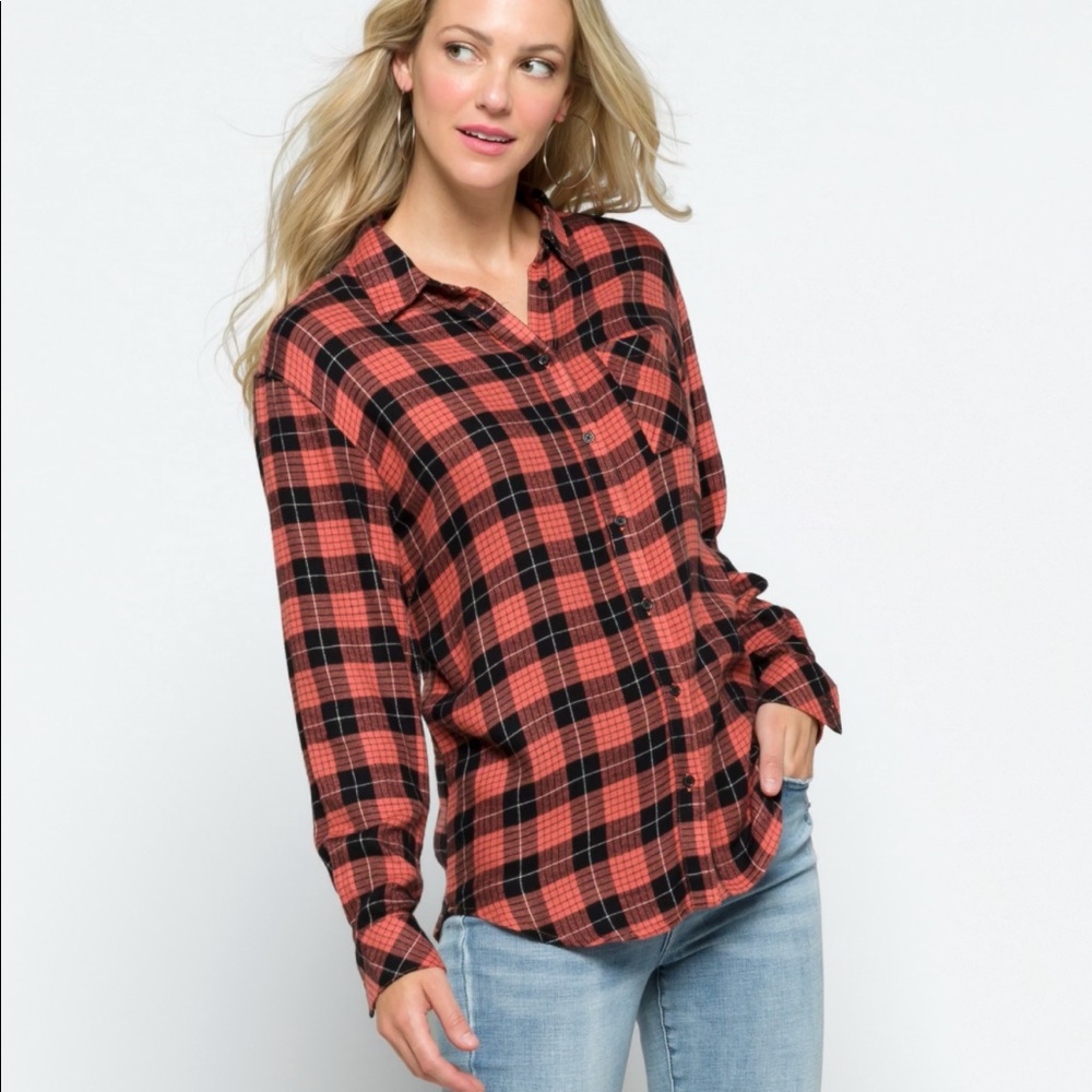 Market & Spruce Cozy Boyfriend Button Down plaid